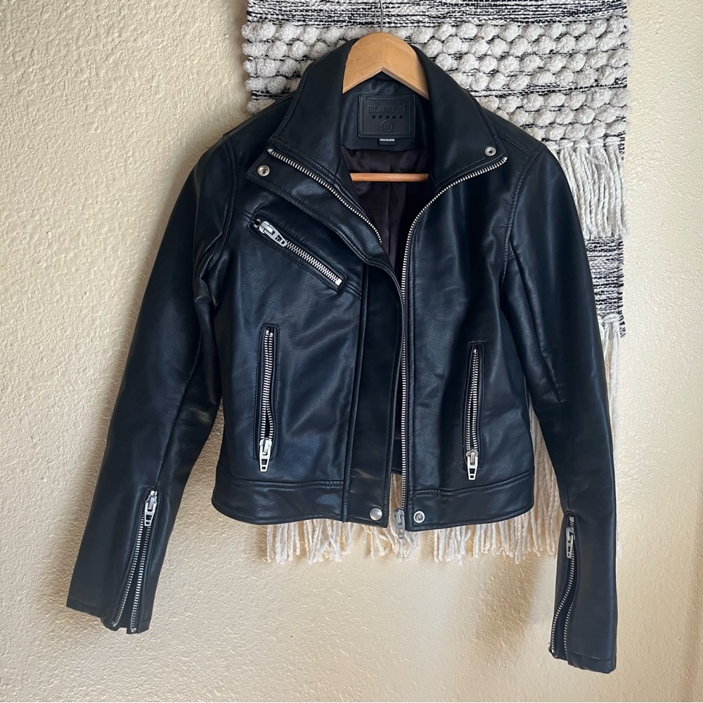 Blank NYC Black Leather Moto Jacket with Silver Hardware